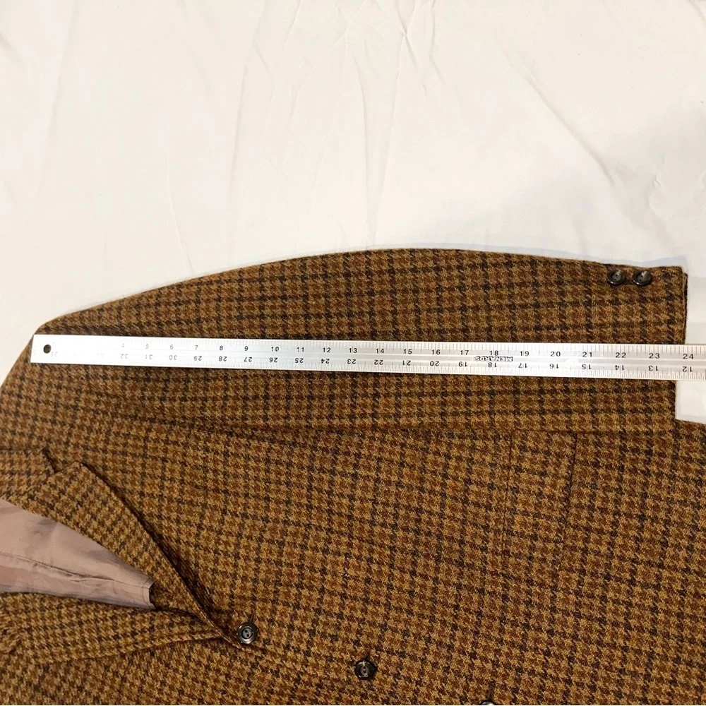 Vtg 70s Tweed Blazer Great Britain Luxury Brown Wool Houndstooth Sport Coat 41L